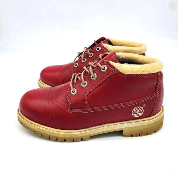VINTAGE TIMBERLAND NELLIE WATERPROOF BOOTS CITY RED JUNIORS SIZE 5 M SHOES - Picture 1 of 12